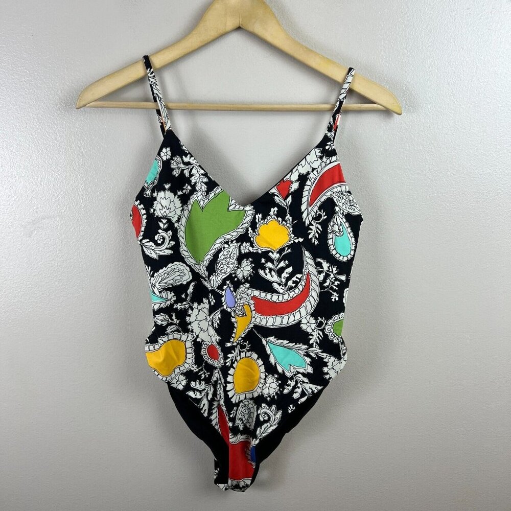 Mara Hoffman Chrishell One Piece Swimsuit Size Medium Paisley Jewel Black Beach - Picture 2 of 11